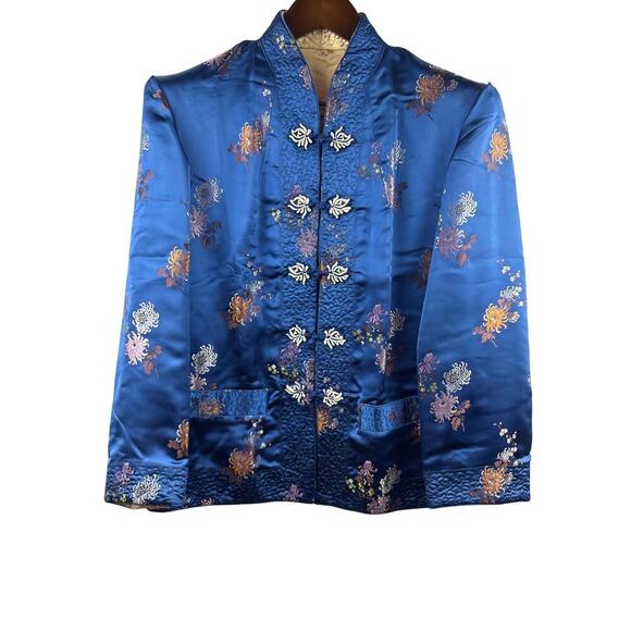 No Brand Tops - Women’s Large Reversible Royal Blue & Gold Kimono Style Blouse w/ Floral Pattern